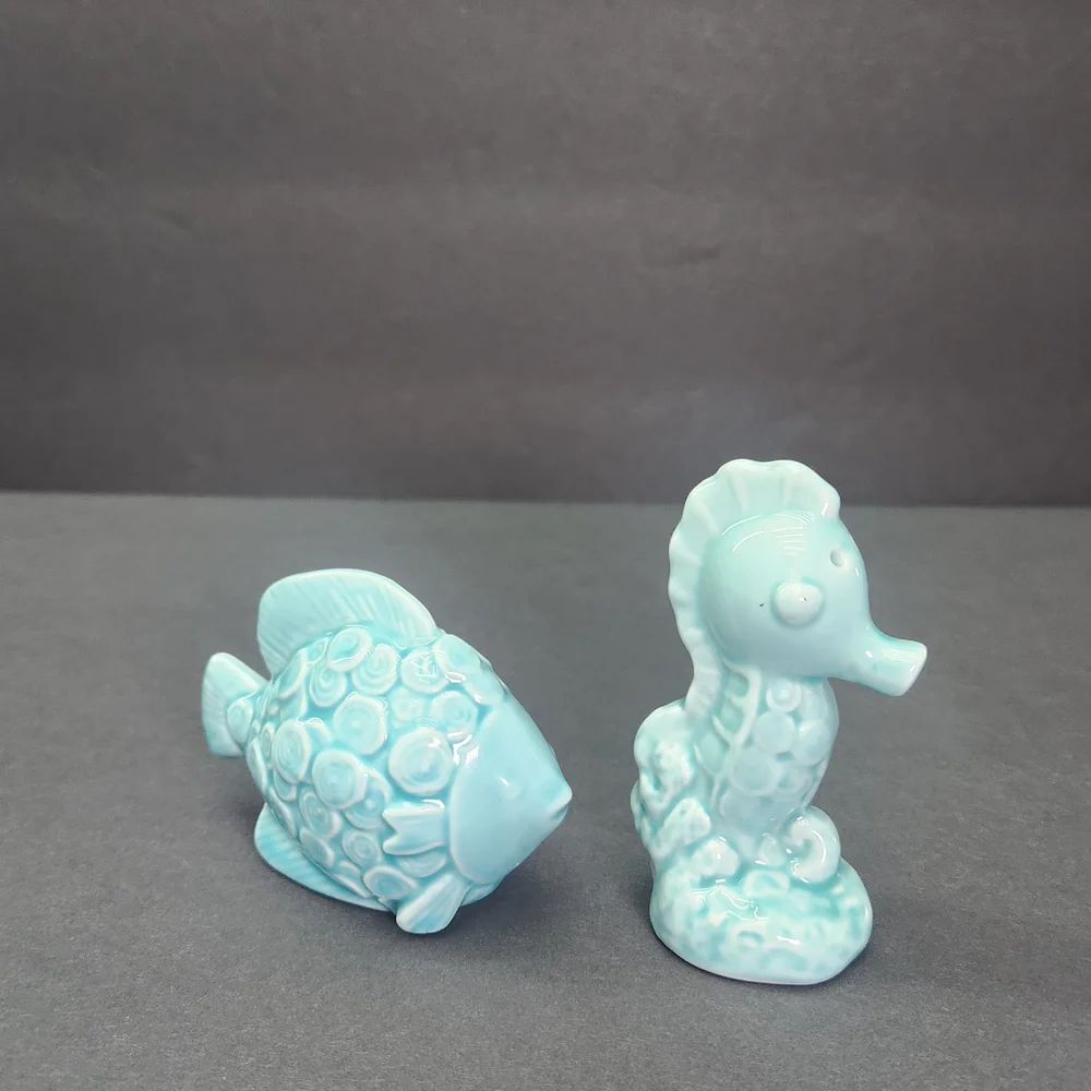 Ceramic Salt and Pepper Shakers Fish and Seahorse Figurines.